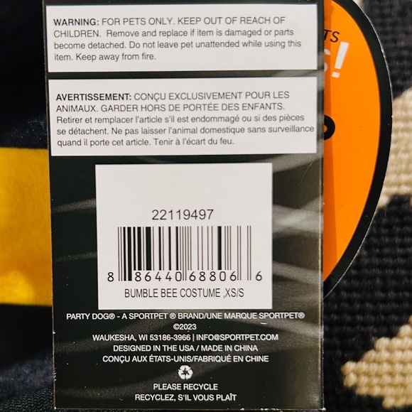 MR9-NEW Bumblebee Pet Costume-XS/S - Picture 5 of 7